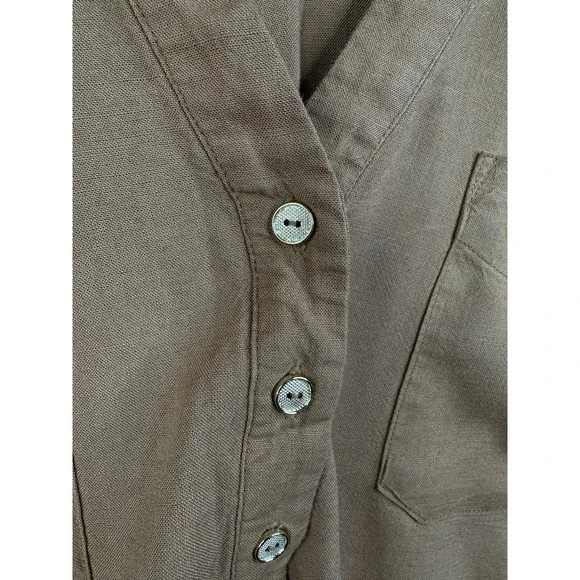 TORRID Blouse‎ Women 3 Brown Henley Neck Roll Tab Sleeves Front Pockets Relaxed - Picture 4 of 7